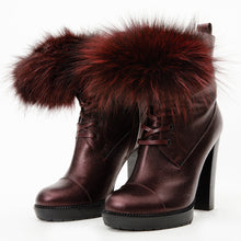 Load image into Gallery viewer, The Melo Burgundy Leather Natural Mid Calf Platform Heel Women Boot