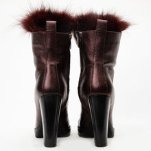 Load image into Gallery viewer, The Melo Burgundy Leather Natural Mid Calf Platform Heel Women Boot