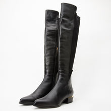 Load image into Gallery viewer, The Fairoks Black Leather Pointy Toe Knee High Women Boot