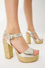 Load image into Gallery viewer, The Tampico Platform Heel Gold Leather Women Sandal