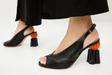 Load image into Gallery viewer, The Cimla Pumpkin Heel Black Leather Women Sandal