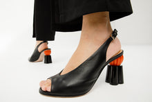 Load image into Gallery viewer, The Cimla Pumpkin Heel Black Leather Women Sandal