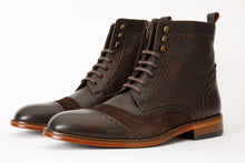 Load image into Gallery viewer, The Anderson Brown Leather &amp; Suede Brogue Lace-Up Men Boot with a Zipper