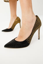Load image into Gallery viewer, The Bago Black &amp; Gold Glitter Leather Pump Women Shoe