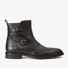 Load image into Gallery viewer, The Rand Black Leather Double Buckle Brogue Men Boot with a Zipper