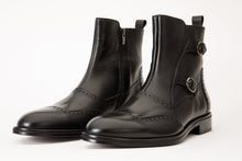 Load image into Gallery viewer, The Rand Black Leather Double Buckle Brogue Men Boot with a Zipper
