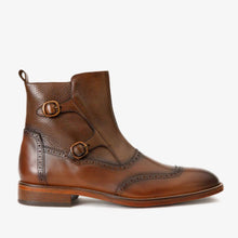 Load image into Gallery viewer, The Rand Brown Leather Double Buckle Brogue Men Boot with a Zipper
