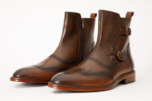 Load image into Gallery viewer, The Rand Brown Leather Double Buckle Brogue Men Boot with a Zipper