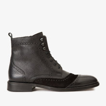 Load image into Gallery viewer, The Anderson Black Leather &amp; Suede Brogue Lace-Up Men  Boot with a Zipper