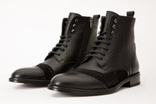 Load image into Gallery viewer, The Anderson Black Leather &amp; Suede Brogue Lace-Up Men  Boot with a Zipper