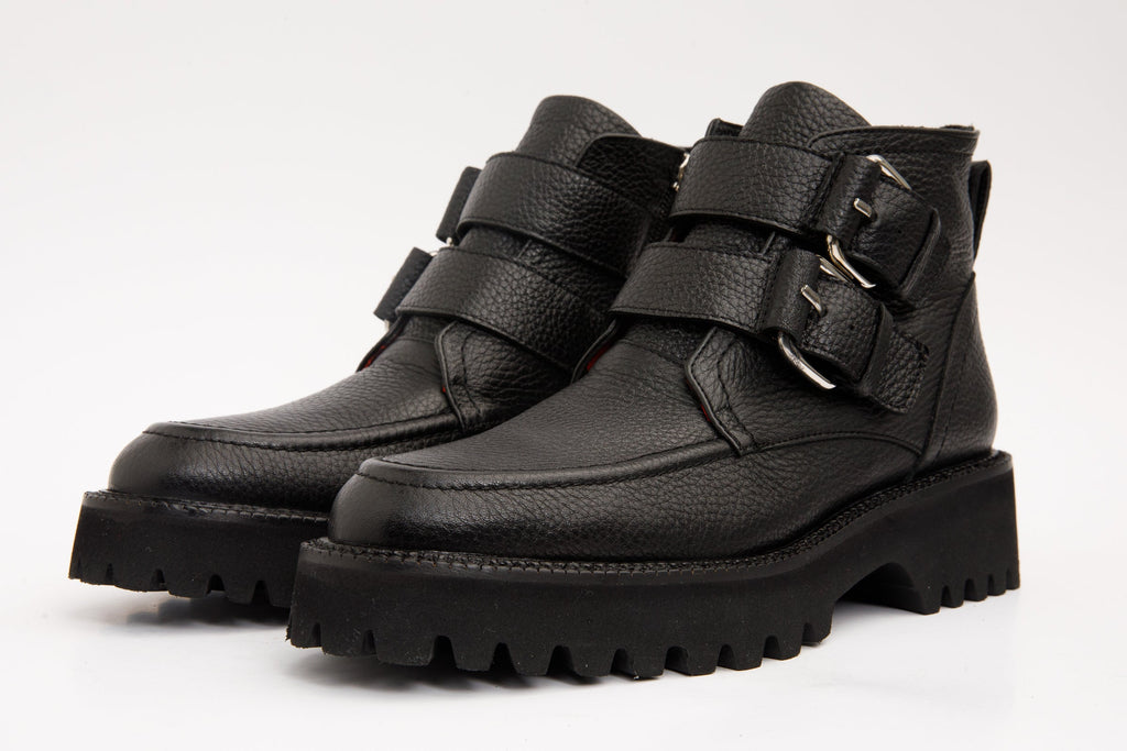 The Harry Black Leather Double Monk  Ankle Women  Boot Final Sale!