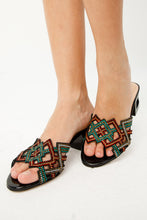 Load image into Gallery viewer, The Palma Black Glitter Leather Block Heel Women Sandal