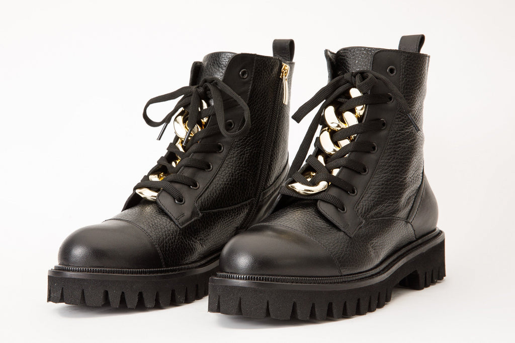 The Belgrad Black Leather Lace-Up Ankle Women Boot With a Side Zipper Final Sale!