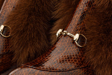 Load image into Gallery viewer, The Izmir Brown Patent Leather Natural Fur Mid Calf Women Boot