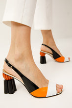 Load image into Gallery viewer, The Rize Black &amp; Orange Pumpkin Heel Leather Women Sandal