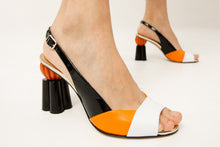Load image into Gallery viewer, The Rize Black &amp; Orange Pumpkin Heel Leather Women Sandal