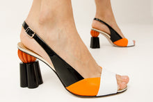 Load image into Gallery viewer, The Rize Black &amp; Orange Pumpkin Heel Leather Women Sandal
