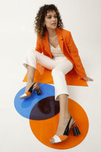 Load image into Gallery viewer, The Rize Black &amp; Orange Pumpkin Heel Leather Women Sandal