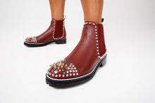 Load image into Gallery viewer, The Vuvulane Burgundy Spike Leather Ankle Women  Boot
