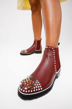 Load image into Gallery viewer, The Vuvulane Burgundy Spike Leather Ankle Women  Boot