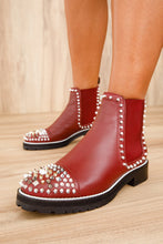 Load image into Gallery viewer, The Vuvulane Burgundy Spike Leather Ankle Women  Boot