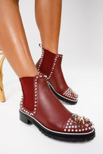 Load image into Gallery viewer, The Vuvulane Burgundy Spike Leather Ankle Women  Boot