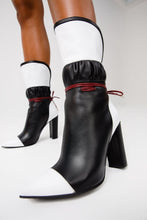 Load image into Gallery viewer, The Lucca Black &amp; White Leather Mid Calf High Heel Women Boot Limited Edition