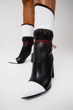 Load image into Gallery viewer, The Lucca Black &amp; White Leather Mid Calf High Heel Women Boot Limited Edition
