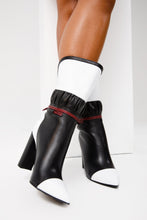 Load image into Gallery viewer, The Lucca Black &amp; White Leather Mid Calf High Heel Women Boot Limited Edition