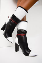 Load image into Gallery viewer, The Lucca Black &amp; White Leather Mid Calf High Heel Women Boot Limited Edition
