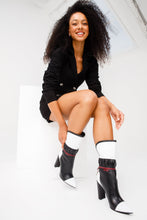Load image into Gallery viewer, The Lucca Black &amp; White Leather Mid Calf High Heel Women Boot Limited Edition