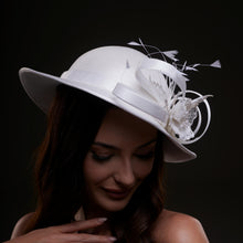 Load image into Gallery viewer, White Bridal Hat with Flower and Ribbon