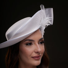 Load image into Gallery viewer, White Bridal Hat with Sculpted Flower