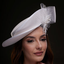 Load image into Gallery viewer, White Bridal Hat with Sculpted Flower