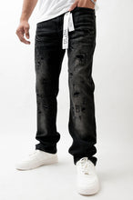 Load image into Gallery viewer, Premium Disaster Super Stretch Straight Fit Denim Jeans - Washed Black