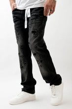 Load image into Gallery viewer, Premium Disaster Super Stretch Straight Fit Denim Jeans - Washed Black