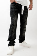 Load image into Gallery viewer, Premium Disaster Super Stretch Straight Fit Denim Jeans - Washed Black