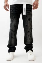 Load image into Gallery viewer, Premium Disaster Super Stretch Straight Fit Denim Jeans - Washed Black