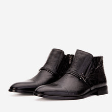 Load image into Gallery viewer, The Dallas Black Leather Bit Ankle Zip-Up Dress Men Boot