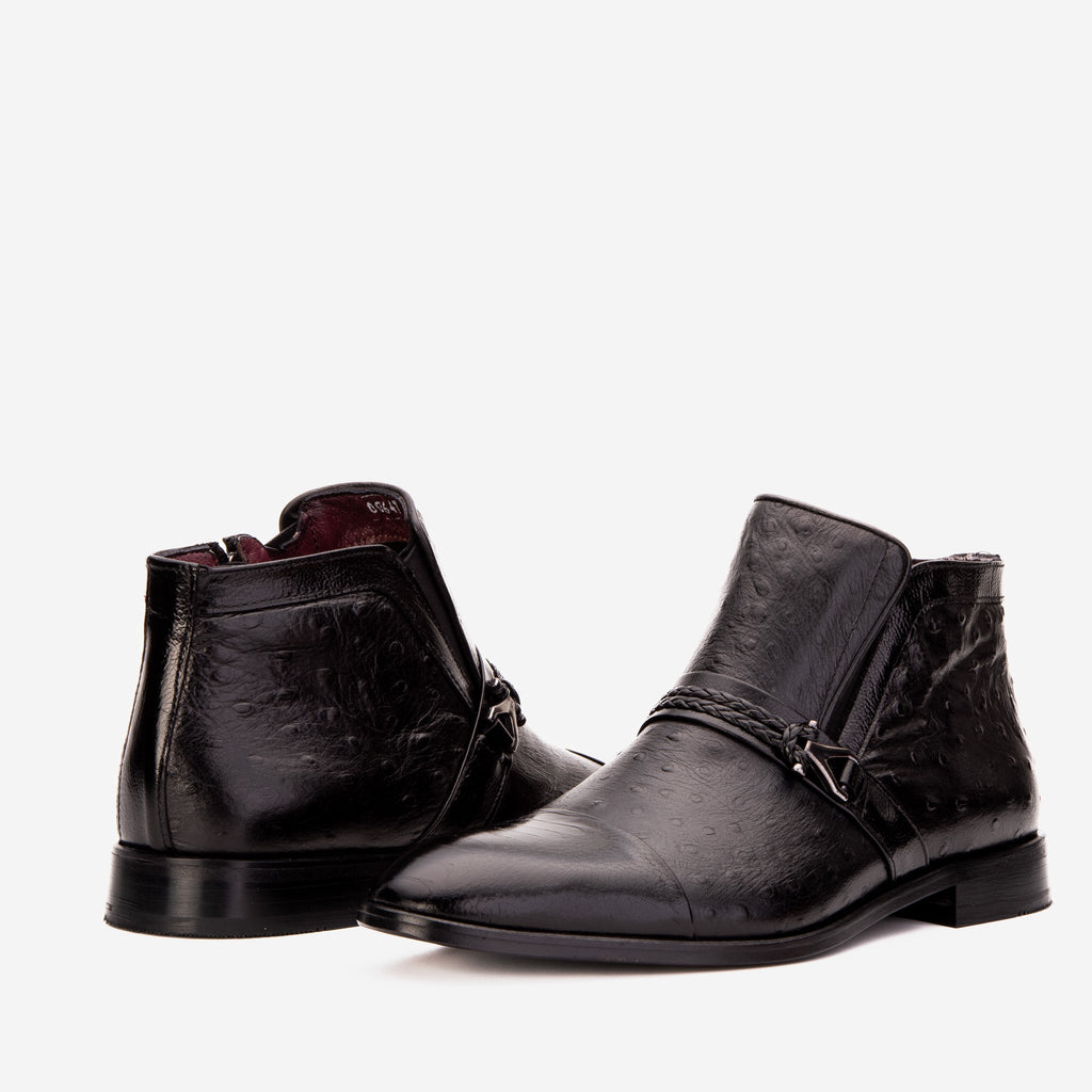 The Dallas Black Leather Bit Ankle Zip-Up Dress Men Boot