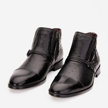Load image into Gallery viewer, The Dallas Black Leather Bit Ankle Zip-Up Dress Men Boot