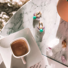 Load image into Gallery viewer, Chrysoprase &amp; Amethyst Gold Earrings