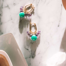 Load image into Gallery viewer, Chrysoprase &amp; Amethyst Gold Earrings