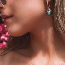 Load image into Gallery viewer, Chrysoprase &amp; Amethyst Gold Earrings