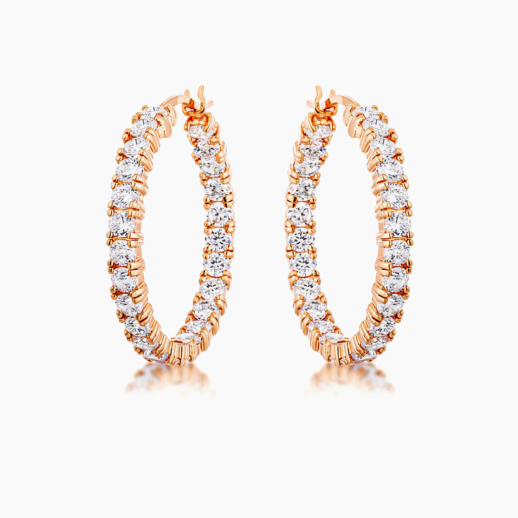 Rose Gold Plated CZ Hoop Earrings