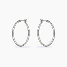 Load image into Gallery viewer, Yasmin White Gold Rhodium Medium Hoop Earrings