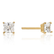 Load image into Gallery viewer, 4mm New Sterling Princess Cut Cubic Zirconia Studs Gold