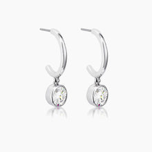 Load image into Gallery viewer, 7mm Cz Silvertone Drop Hooplet Earrings