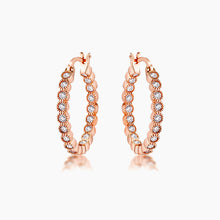 Load image into Gallery viewer, Rose Gold Plated Dotted Clear CZ Round Bezel Hoop Earrings