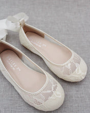 Load image into Gallery viewer, Ivory New Lace Flats with Ballerina Lace Up